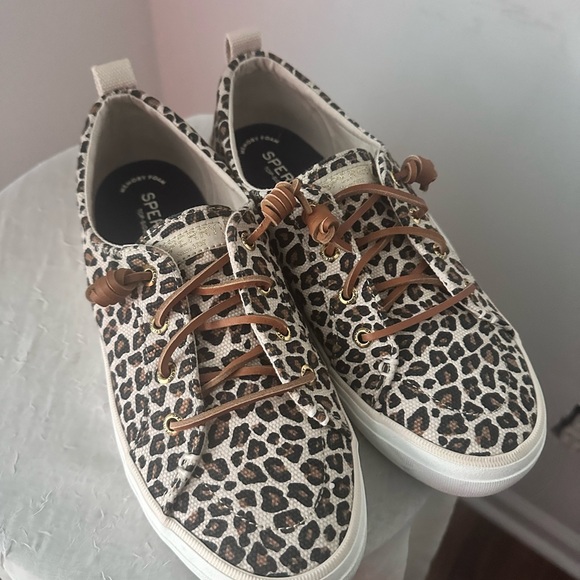 Women's Sperry Top-Sider Crest Vibe Animal Print Textile Sneaker Tan/Black 8 - Picture 7 of 11